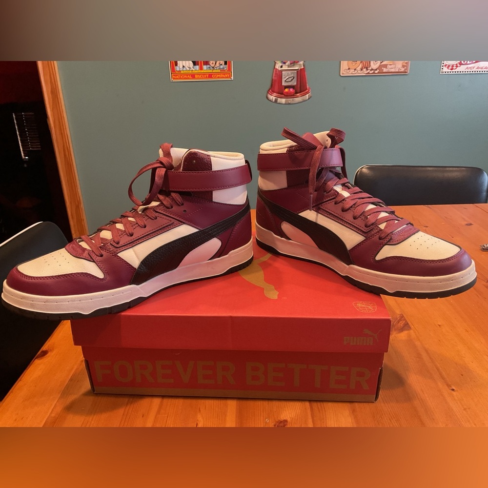 MEN’S PUMA BASKETBALL HIGH TOP SNEAKERS SZ 12 RBD GAME MAROON PURPLE BLACK WHITE - Picture 4 of 11